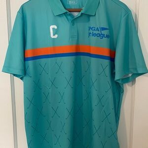Macron PGA JR League NWT Golf Performance Turquoise Sport Polo Shirt Medium